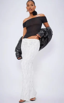 Cream Jersey Textured Maxi Skirt