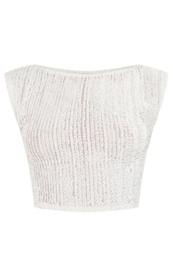 PrettyLittleThing Knitted Tops*Knit Look Textured Jersey Open Back Crop Top