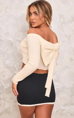 PrettyLittleThing Knitted Tops*Knitted Bow Back Bardot Top