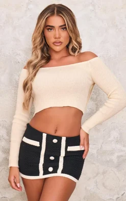 PrettyLittleThing Knitted Tops*Knitted Bow Back Bardot Top