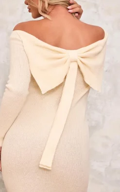 Knitted Bow Back Bardot Maxi Dress-PrettyLittleThing Discount