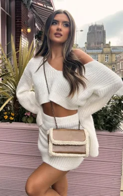 Cream Knitted Brushed Mini Skirt