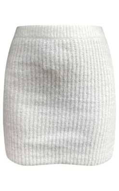 Cream Knitted Brushed Mini Skirt