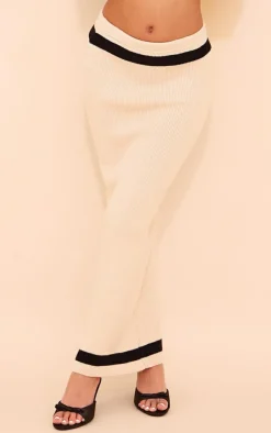 Outlet PrettyLittleThing Knitted Contrast Detail Maxi Skirt Cream