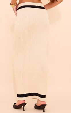 Outlet PrettyLittleThing Knitted Contrast Detail Maxi Skirt Cream