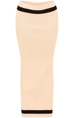 Outlet PrettyLittleThing Knitted Contrast Detail Maxi Skirt Cream