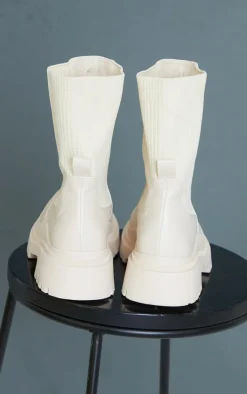 PrettyLittleThing Ankle Boots*Knitted Panel Wave Sole Chunky Calf High Ankle Boots