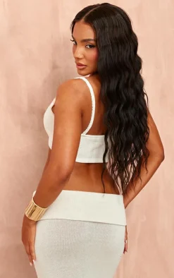 Online PrettyLittleThing Knitted Twist Cami Crop Top Cream
