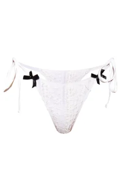 Cream Lace Bow Detail Tie Side Bikini Bottoms