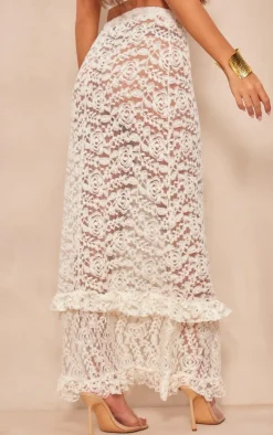 Cream Lace Frill Trim Maxi Skirt