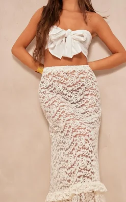 Cream Lace Frill Trim Maxi Skirt