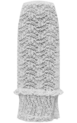 Cream Lace Frill Trim Maxi Skirt