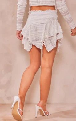 Best PrettyLittleThing Lace Low Rise Hanky Hem Micro Mini Skirt Cream