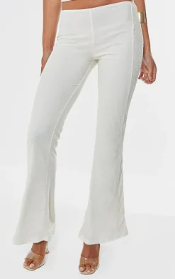 Online PrettyLittleThing Lace Mesh Panel Straight Leg Pants Cream