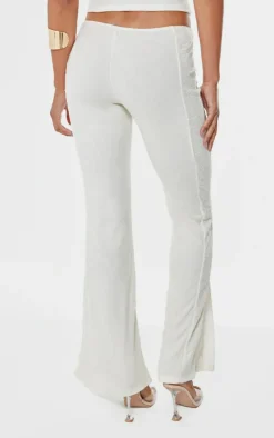 Online PrettyLittleThing Lace Mesh Panel Straight Leg Pants Cream