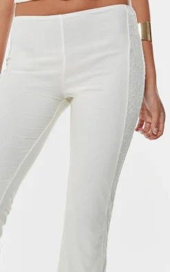 Online PrettyLittleThing Lace Mesh Panel Straight Leg Pants Cream