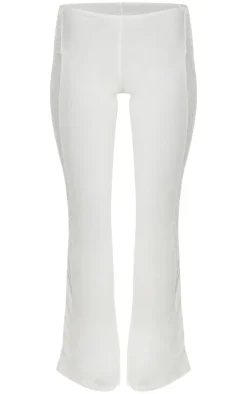 Online PrettyLittleThing Lace Mesh Panel Straight Leg Pants Cream