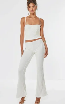 New PrettyLittleThing Lace Ruched Mesh Strappy Top Cream