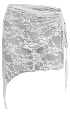 Lace Ruched Side Mini Skirt-PrettyLittleThing