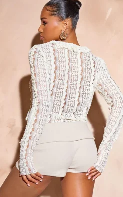 PrettyLittleThing Blouses*Lace Ruffle Detail Tie Blouse