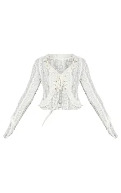 PrettyLittleThing Blouses*Lace Ruffle Detail Tie Blouse