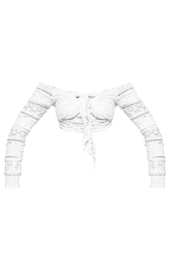 Cream Lace Tie Front Long Sleeve Beach Top