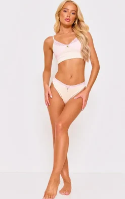 Cream Lace Trim Bralette And Thong Lingerie Set