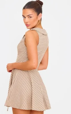 Lace Up Check Shift Dress-PrettyLittleThing Discount