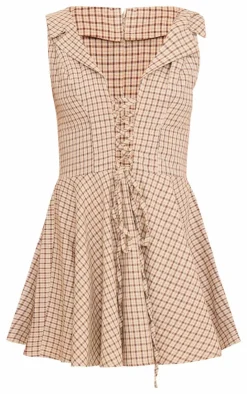 Lace Up Check Shift Dress-PrettyLittleThing Discount