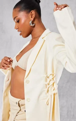 Cream Lace Up Waist Blazer