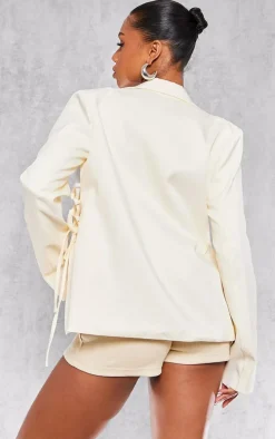 Cream Lace Up Waist Blazer