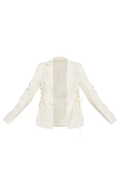 Cream Lace Up Waist Blazer