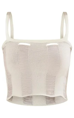 PrettyLittleThing Knitted Tops*Laddering Knit Crop Top