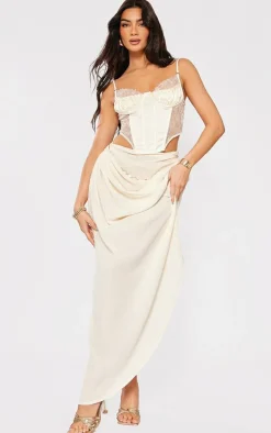 Cream Lined Chiffon Ruched Midaxi Skirt