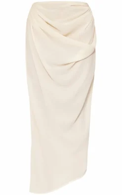 Cream Lined Chiffon Ruched Midaxi Skirt