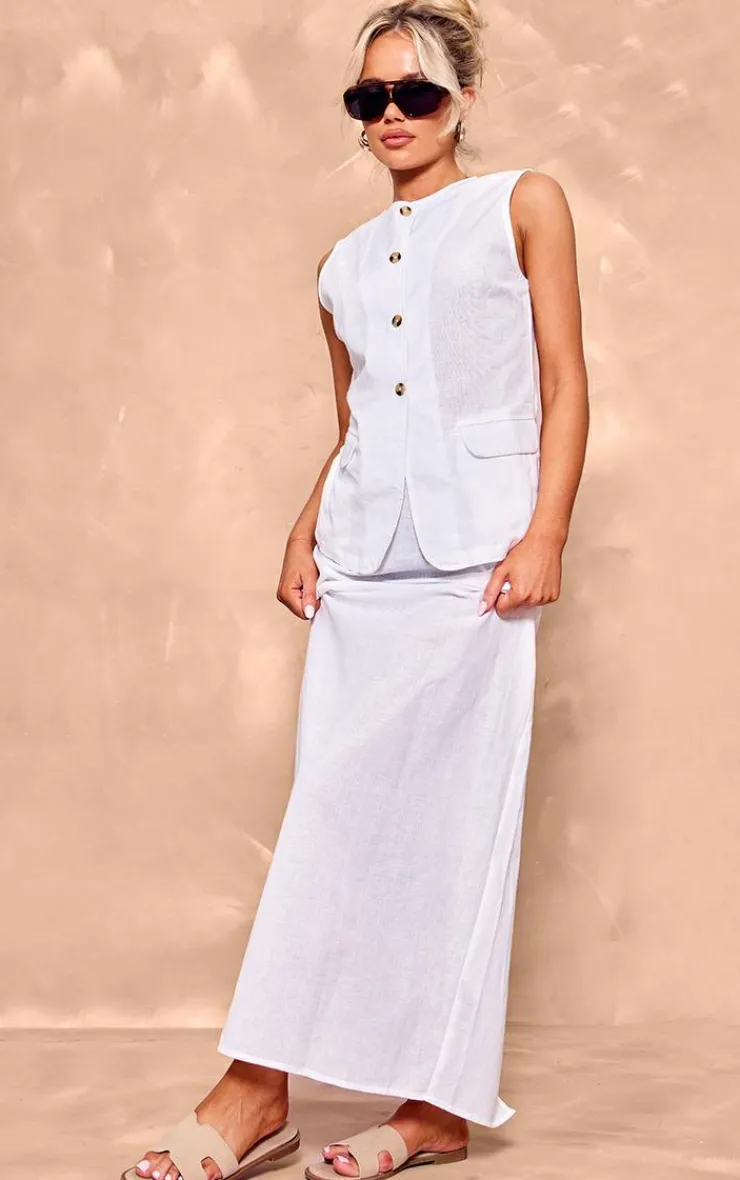 Clearance PrettyLittleThing Linen Look Button Front Longline Vest Cream