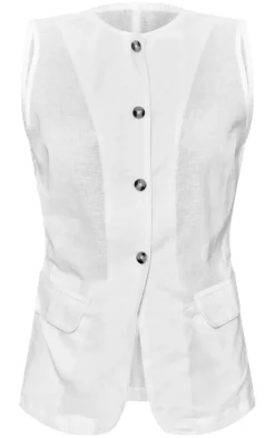 Clearance PrettyLittleThing Linen Look Button Front Longline Vest Cream