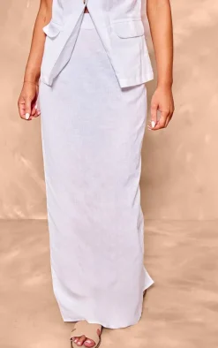 New PrettyLittleThing Linen Look Column Maxi Skirt Cream