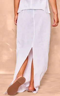New PrettyLittleThing Linen Look Column Maxi Skirt Cream