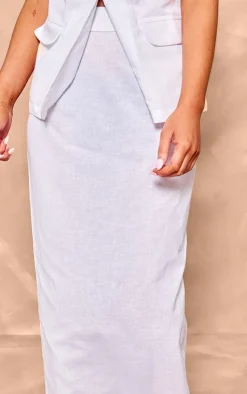 New PrettyLittleThing Linen Look Column Maxi Skirt Cream