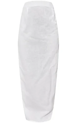 New PrettyLittleThing Linen Look Column Maxi Skirt Cream