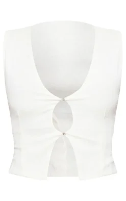 PrettyLittleThing Sleeveless Tops*Linen Look Cut Out Front Vest