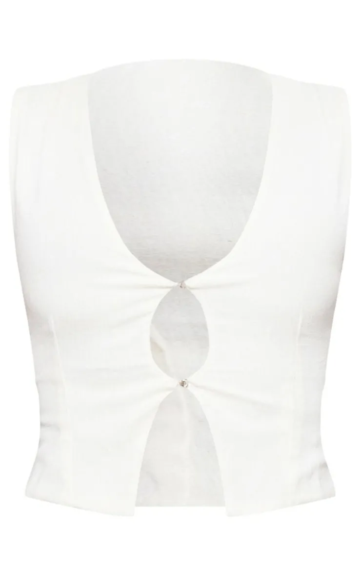 PrettyLittleThing Sleeveless Tops*Linen Look Cut Out Front Vest