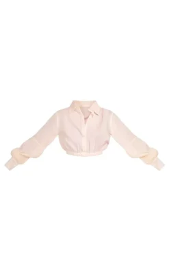 Best PrettyLittleThing Linen Look Elastic Waist Button Up Detail Cropped Shirt Cream