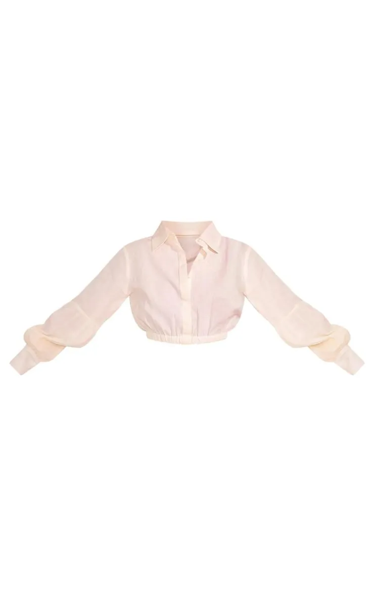 Best PrettyLittleThing Linen Look Elastic Waist Button Up Detail Cropped Shirt Cream