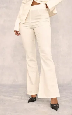 Hot PrettyLittleThing Linen Look Fitted Flared Pants Cream