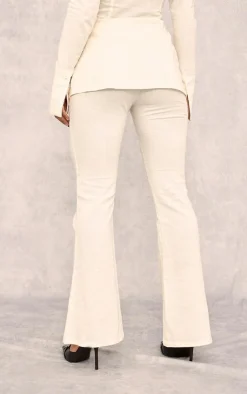 Hot PrettyLittleThing Linen Look Fitted Flared Pants Cream
