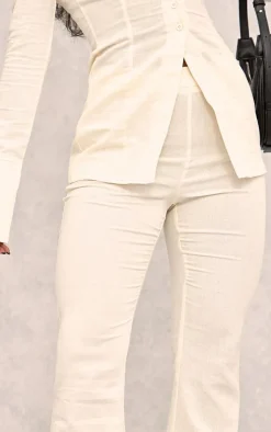 Hot PrettyLittleThing Linen Look Fitted Flared Pants Cream