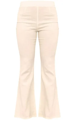 Hot PrettyLittleThing Linen Look Fitted Flared Pants Cream