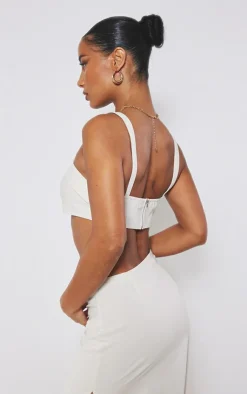 Outlet PrettyLittleThing Linen Look Foldover Detail Structured Bralet Cream
